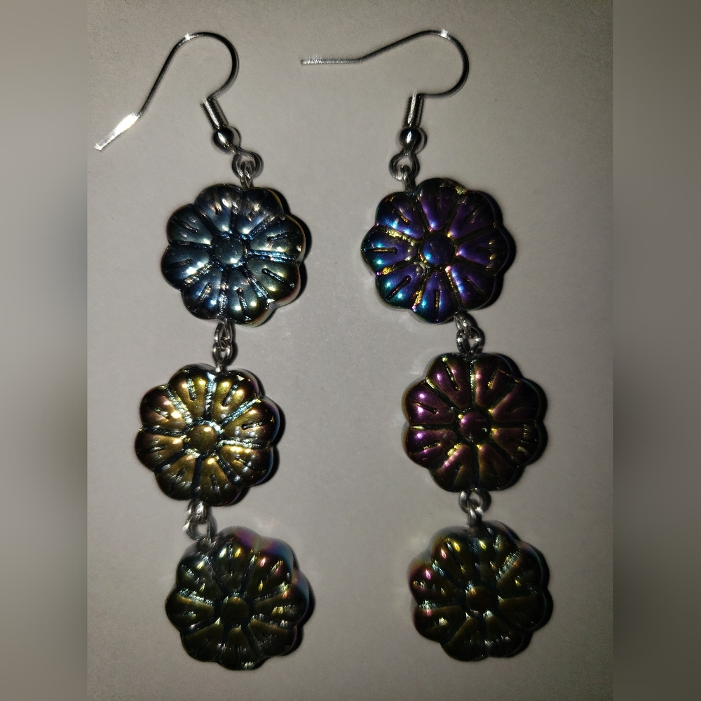Iridescent Flower Drop Earrings